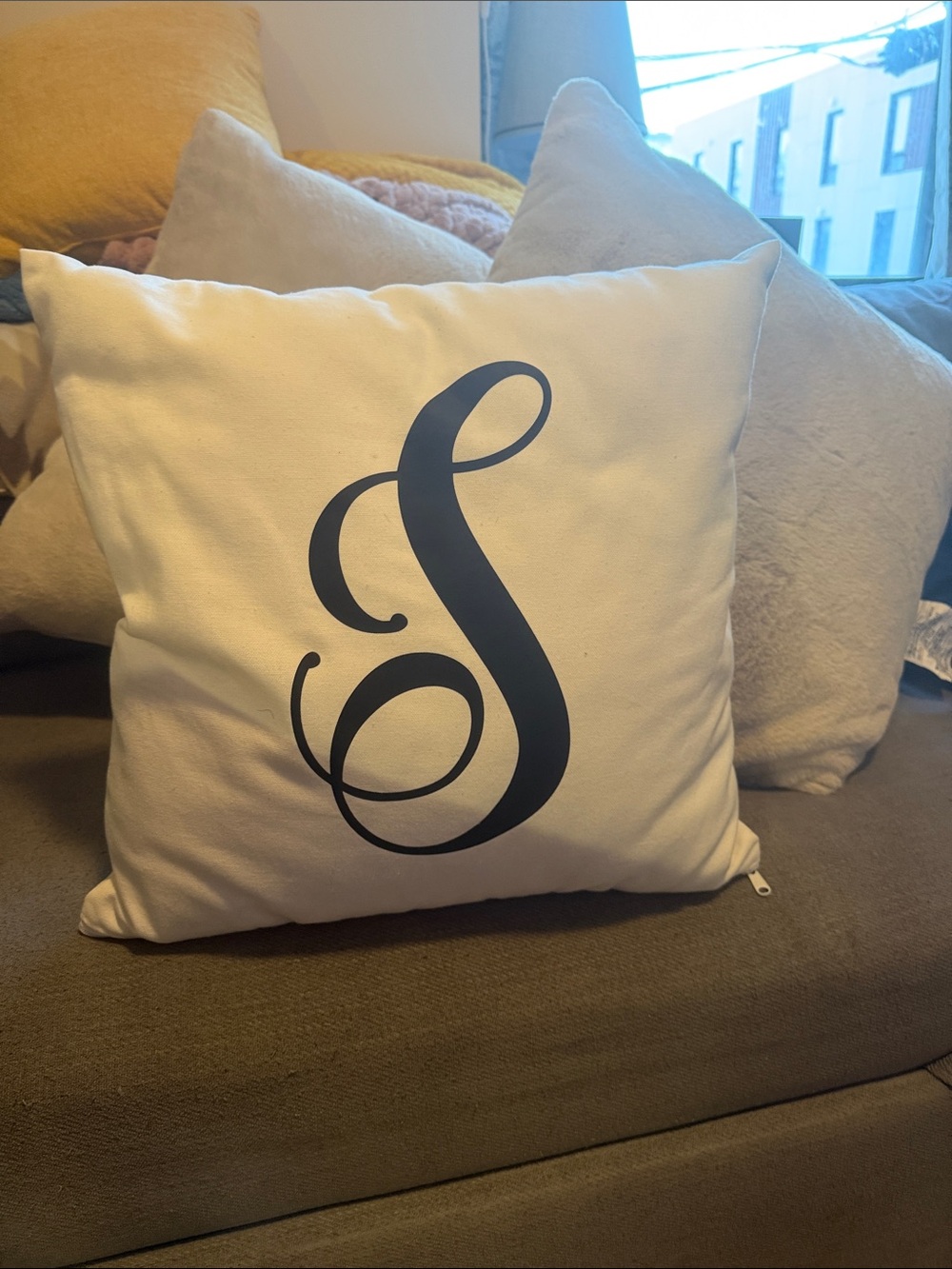 Threshold Cream Accent Pillows with Black Script Monogram